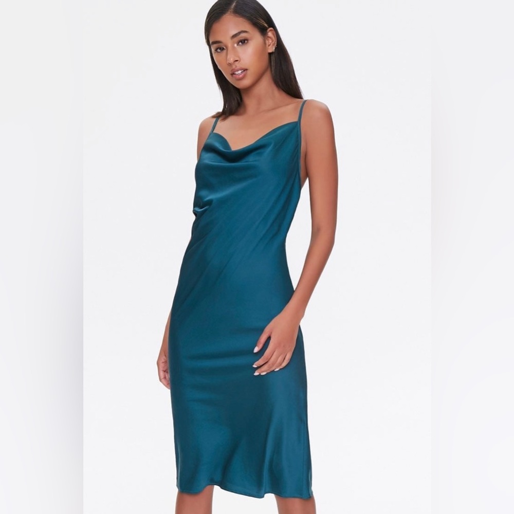 NWT Emerald Green Satin Cowl Slip Dress